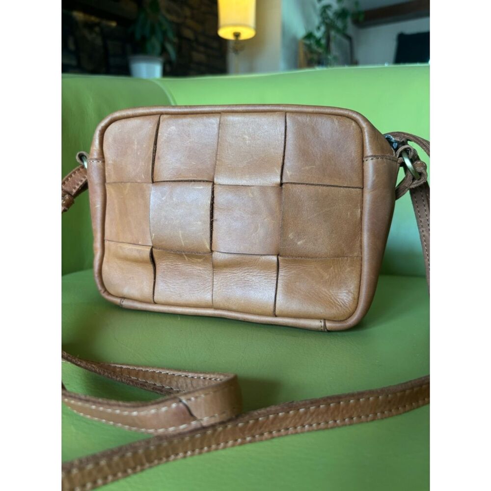 Margot New York Woven Leather Crossbody Bag Tan Brown Lattice Small - Picture 5 of 13